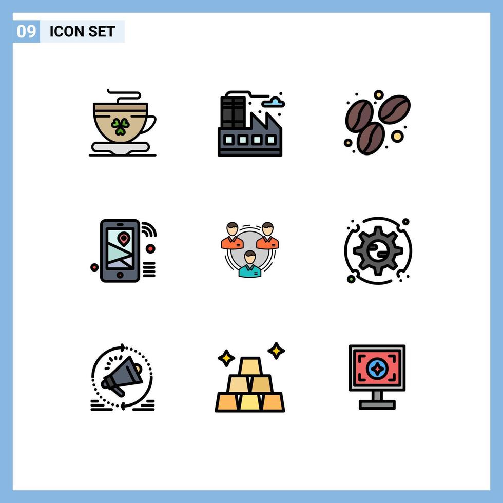 Set of 9 Modern UI Icons Symbols Signs for communication team coffee wifi location Editable Vector Design Elements
