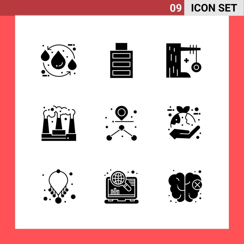 9 Icon Pack Solid Style Glyph Symbols on White Background Simple Signs for general designing Creative Black Icon vector background