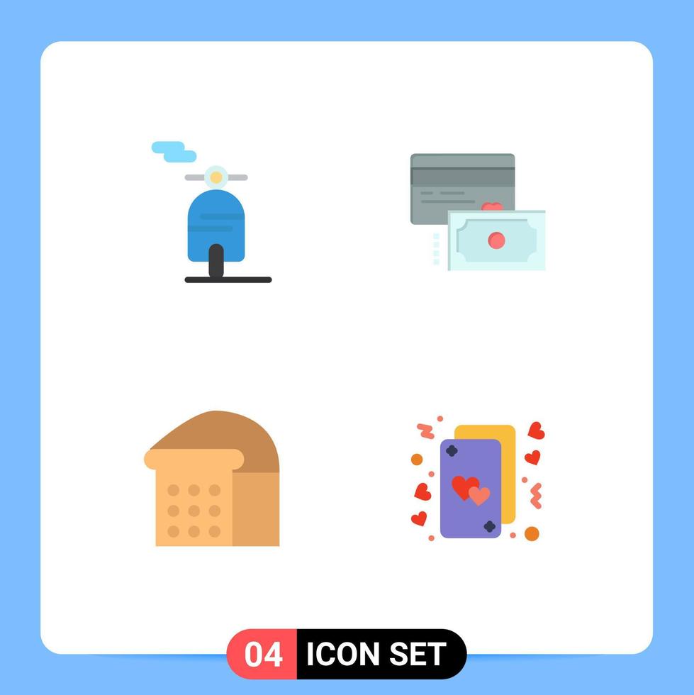 Editable Vector Line Pack of 4 Simple Flat Icons of motor loaf card money heart Editable Vector Design Elements