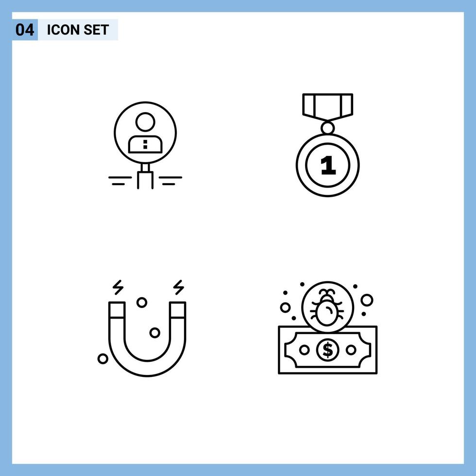 Mobile Interface Line Set of 4 Pictograms of find badges human resource position Editable Vector Design Elements