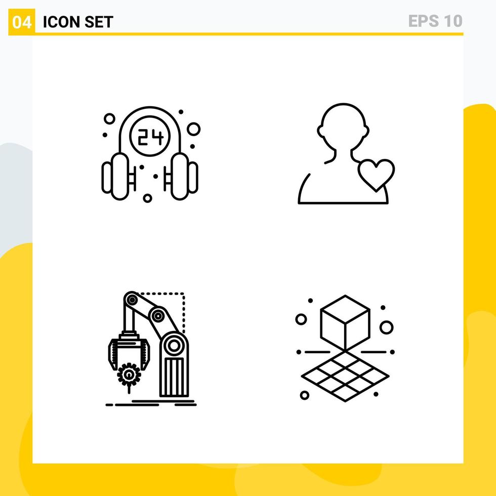 Collection of 4 Universal Line Icons Icon Set for Web and Mobile Creative Black Icon vector background