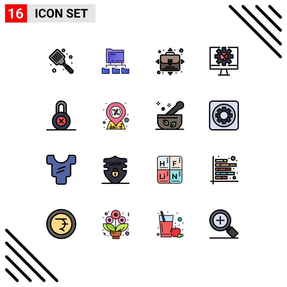 Universal Icon Symbols Group of 16 Modern Flat Color Filled Lines of private setting computing online computer Editable Creative Vector Design Elements