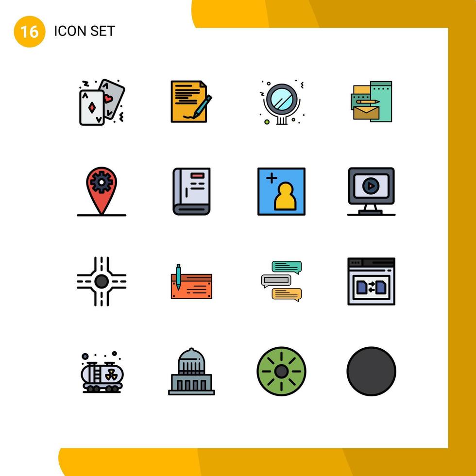 grupo de 16 líneas rellenas de color plano signos y símbolos para elementos de diseño de vectores creativos editables de espejo de marca de nota de identidad de equipo