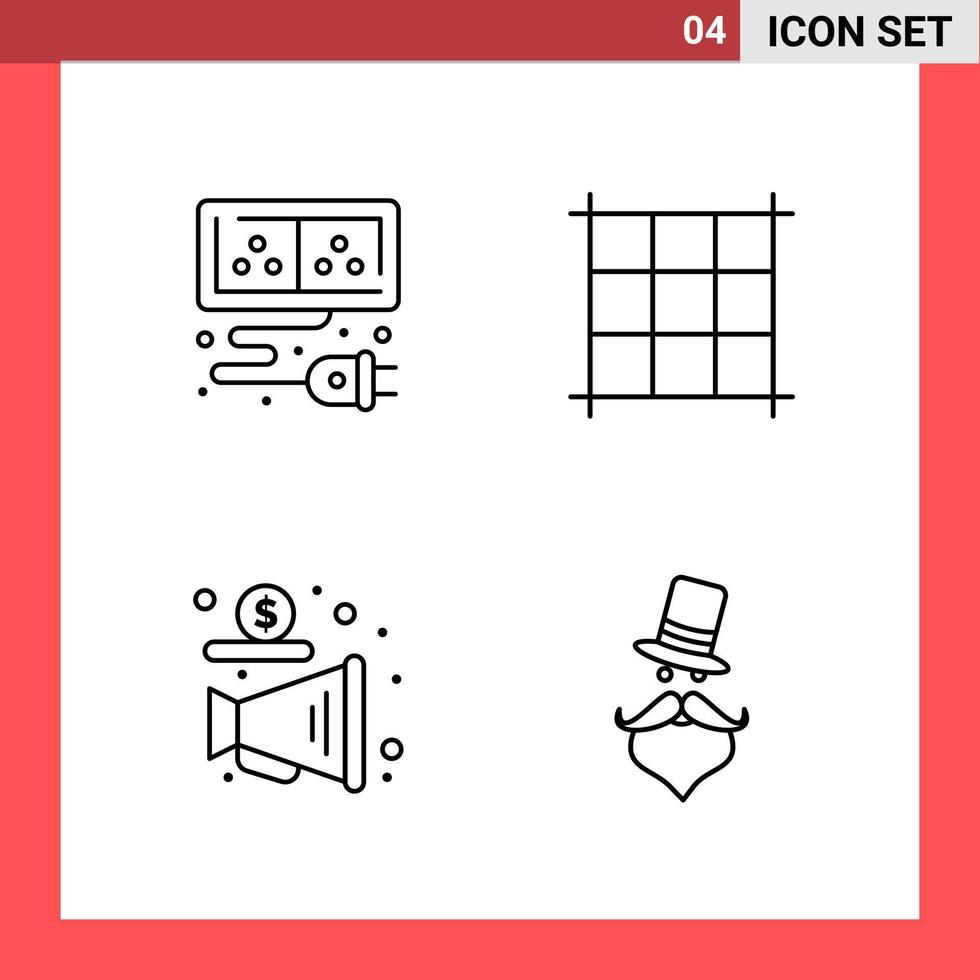 4 Icon Pack Line Style Outline Symbols on White Background Simple Signs for general designing Creative Black Icon vector background