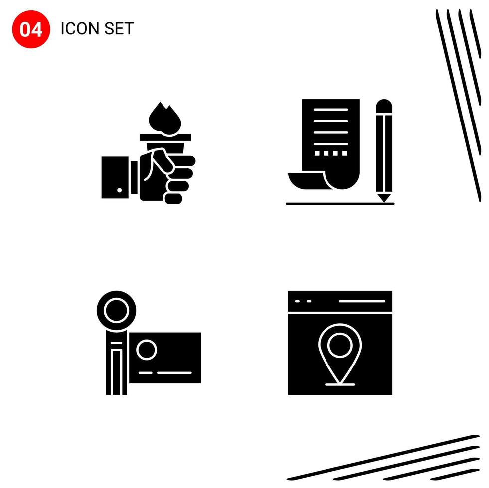 colección de 4 iconos vectoriales en estilo sólido. símbolos de glifos perfectos de píxeles para web y móvil. signos de icono sólido sobre fondo blanco. 4 iconos. vector