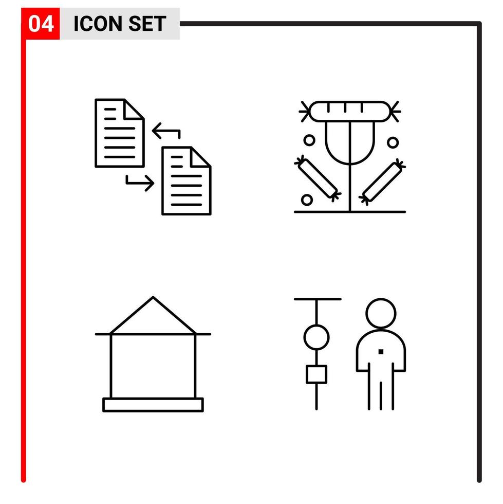 4 iconos generales para el diseño de sitios web impresos y aplicaciones móviles. 4 símbolos de contorno signos aislados sobre fondo blanco. Paquete de 4 iconos. vector