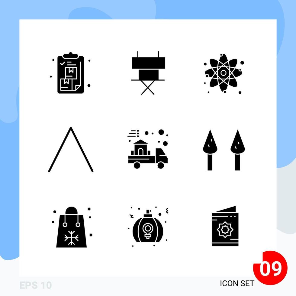 Modern Pack of 9 Icons. Solid Glyph Symbols isolated on White Backgound for Website designing vector