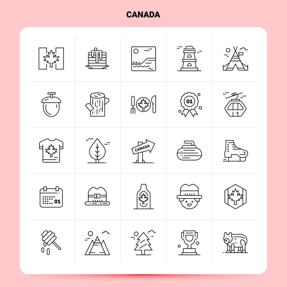 OutLine 25 Canada Icon set. Vector Line Style Design Black Icons Set. Linear pictogram pack. Web and Mobile Business ideas design Vector Illustration.