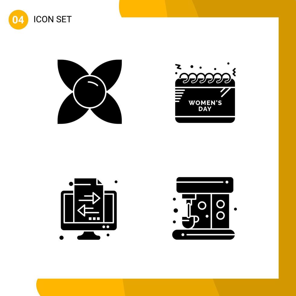 4 Icon Set. Solid Style Icon Pack. Glyph Symbols isolated on White Backgound for Responsive Website Designing. vector