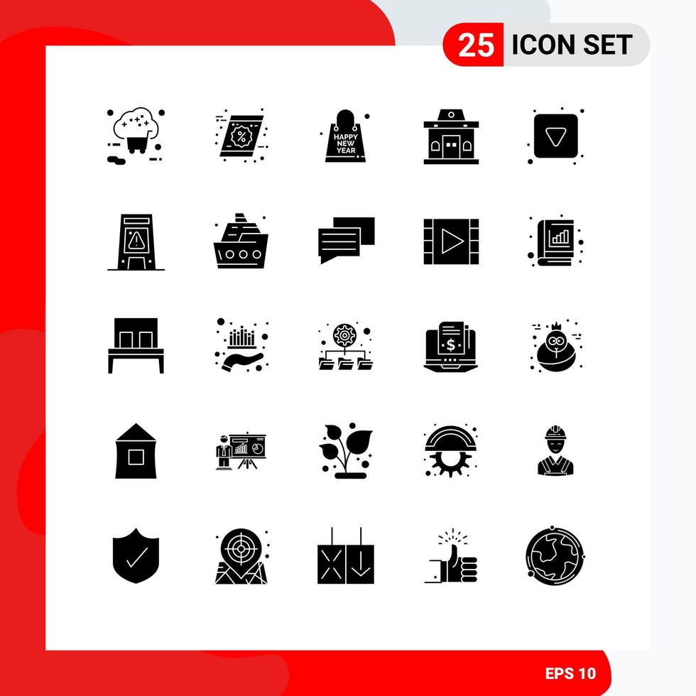Universal Icon Symbols Group of 25 Modern Solid Glyphs of urban office shopping building souvenir Editable Vector Design Elements