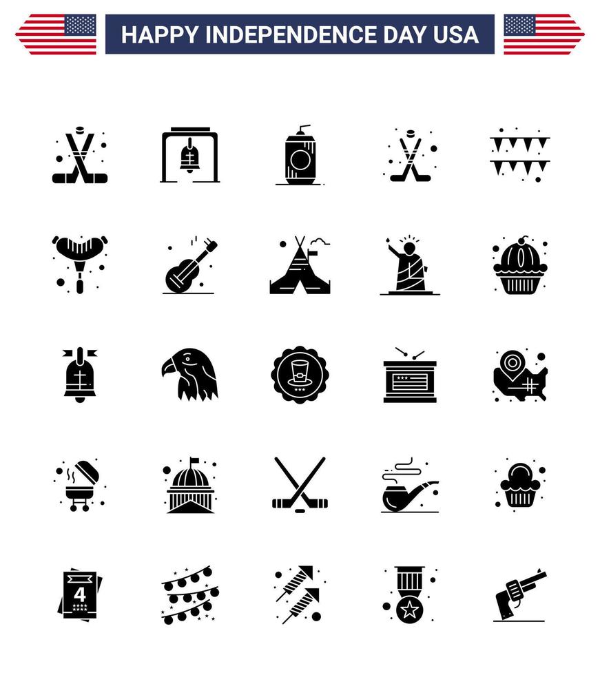25 iconos creativos de ee.uu. signos de independencia modernos y símbolos del 4 de julio del festival campana de la iglesia de hielo hokey ee.uu. elementos de diseño vectorial editables del día de ee.uu. vector