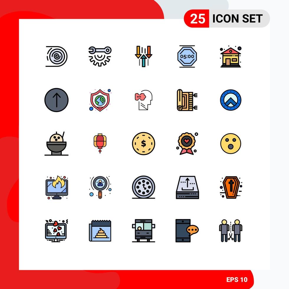 Filled line Flat Color Pack of 25 Universal Symbols of work rest repair stop work upload Editable Vector Design Elements