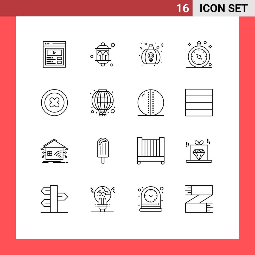 Set of 16 Modern UI Icons Symbols Signs for travel gps light compass perfume Editable Vector Design Elements