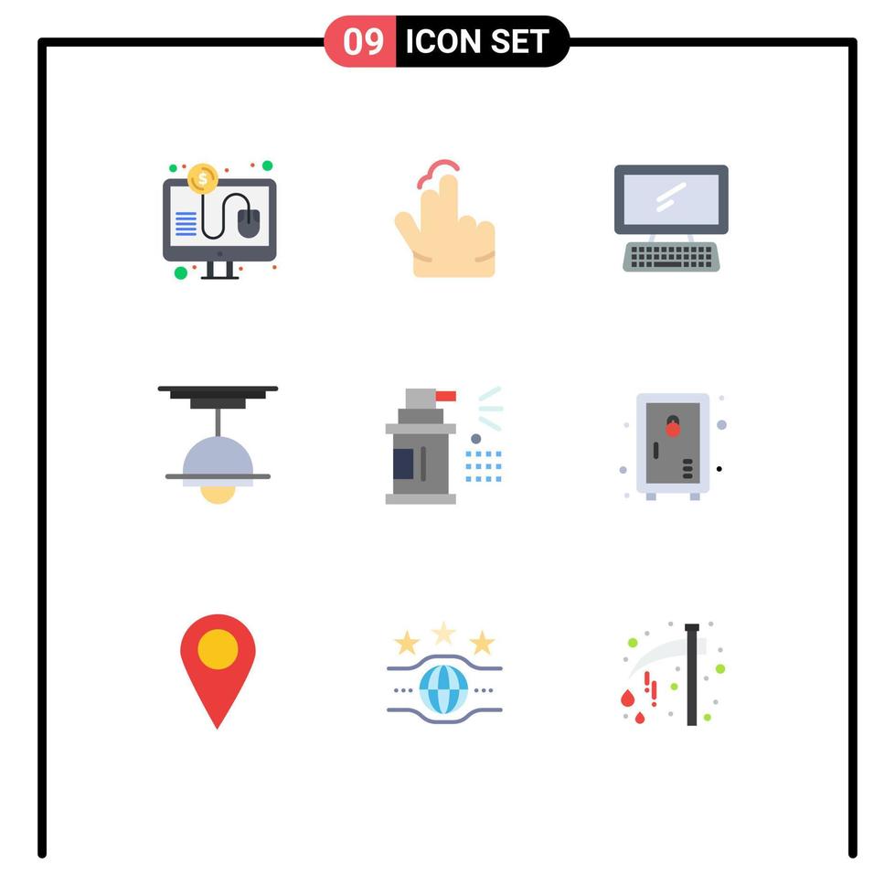 Stock Vector Icon Pack of 9 Line Signs and Symbols for light interior computer furniture pc Editable Vector Design Elements