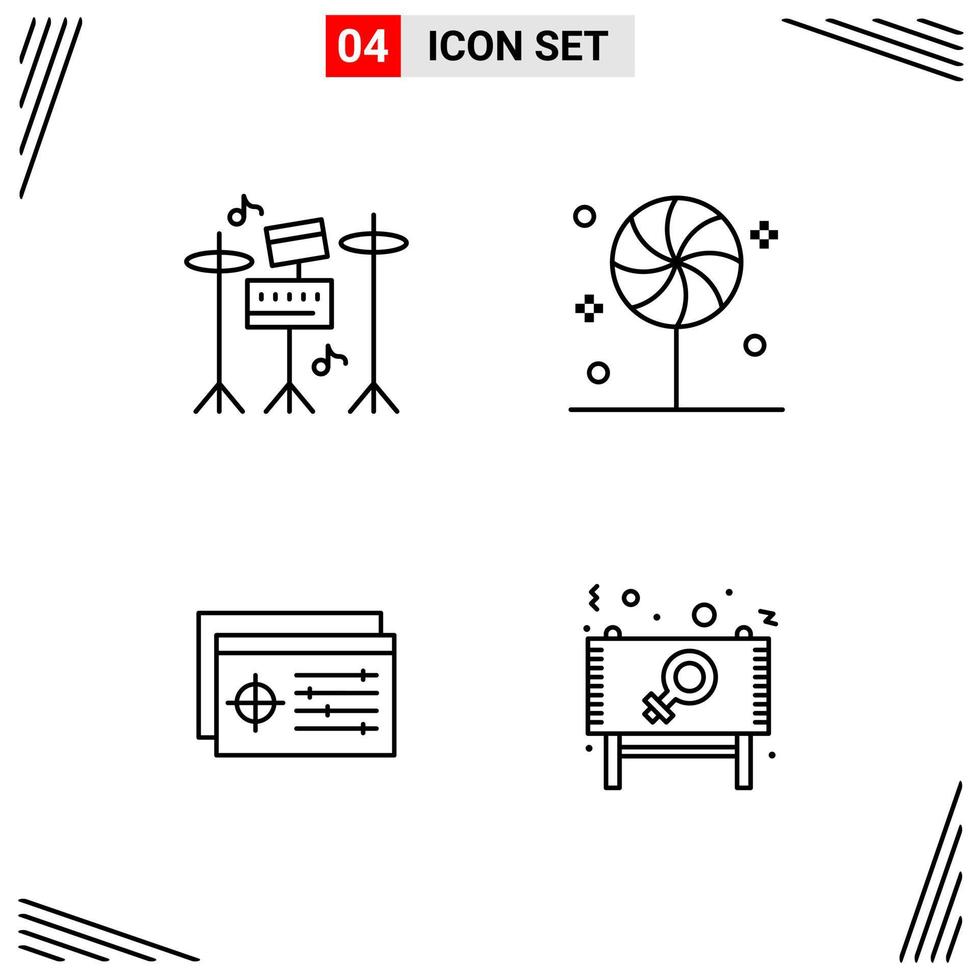 4 iconos de estilo de línea basados en cuadrícula símbolos de esquema creativos para el diseño de sitios web signos de icono de línea simple aislados en fondo blanco 4 conjunto de iconos fondo de vector de icono negro creativo