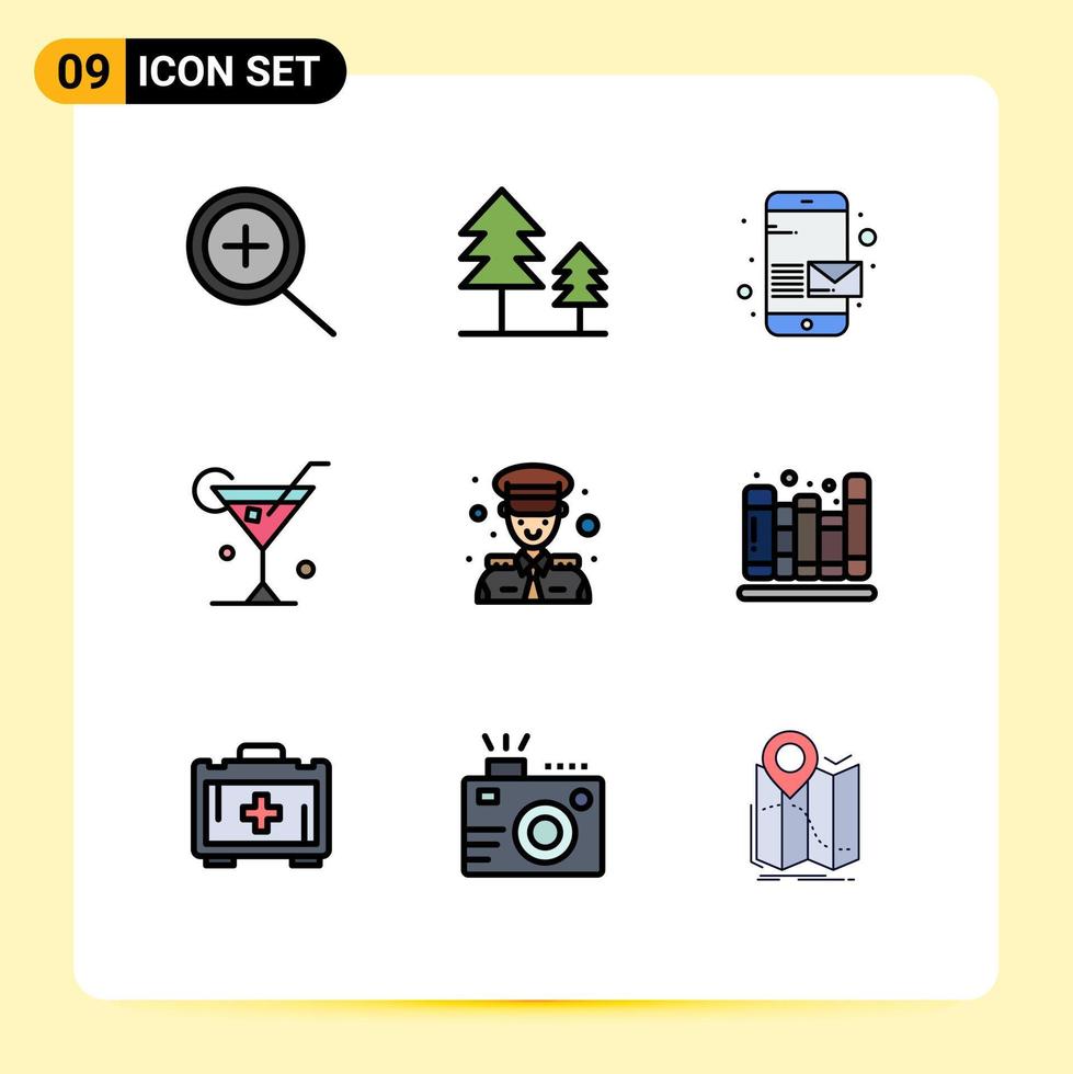 Modern Set of 9 Filledline Flat Colors and symbols such as back to school captain send avatar spring Editable Vector Design Elements