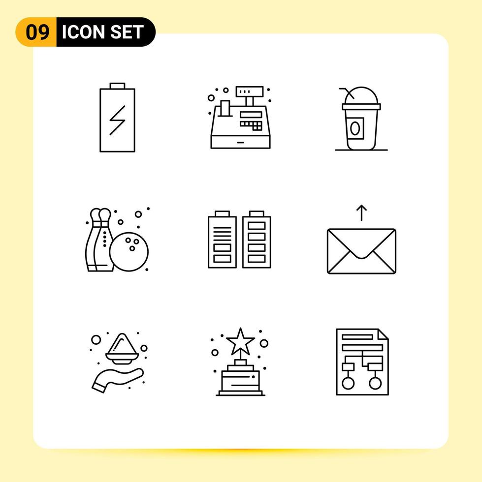 Mobile Interface Outline Set of 9 Pictograms of battery hobby shopping hobbies states Editable Vector Design Elements