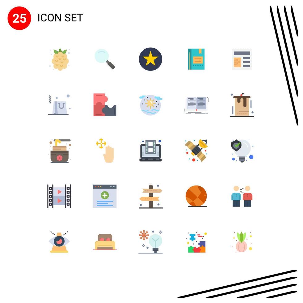 25 Thematic Vector Flat Colors and Editable Symbols of reading note favorite favorite book Editable Vector Design Elements