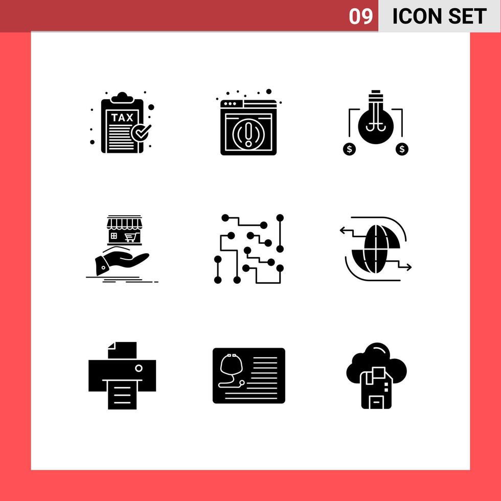 Mobile Interface Solid Glyph Set of 9 Pictograms of biophysics online bulb shopping shop Editable Vector Design Elements