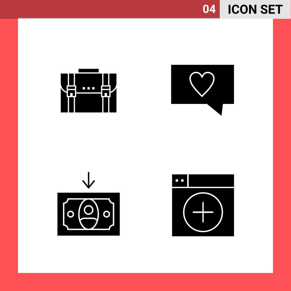 4 Icon Pack Solid Style Glyph Symbols on White Background Simple Signs for general designing Creative Black Icon vector background