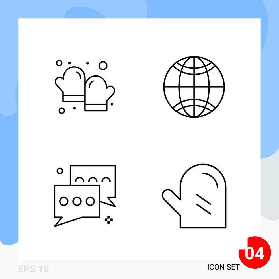 Modern Pack of 4 Icons Line Outline Symbols isolated on White Backgound for Website designing Creative Black Icon vector background