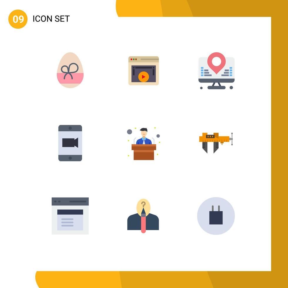 Pictogram Set of 9 Simple Flat Colors of presentation camera video player video map Editable Vector Design Elements