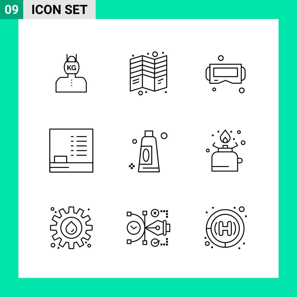 Pack of 9 Line Style Icon Set Outline Symbols for print Creative Signs Isolated on White Background 9 Icon Set Creative Black Icon vector background