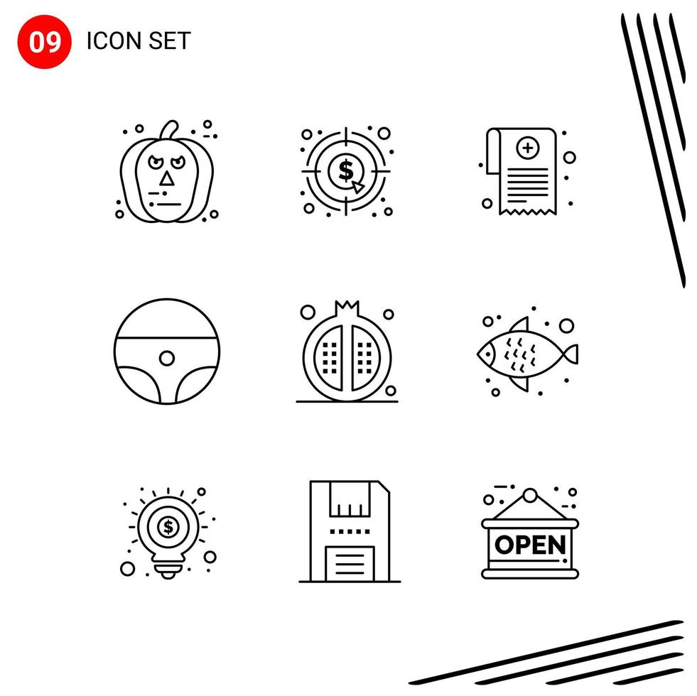 Collection of 9 Vector Icons in Line style Pixle Perfect Outline Symbols for Web and Mobile Line Icon Signs on White Background 9 Icons Creative Black Icon vector background