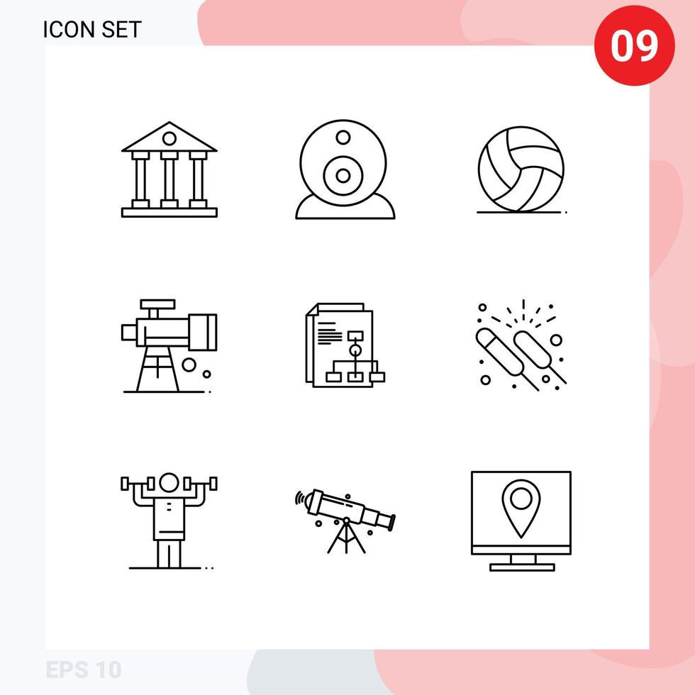 Set of 9 Commercial Outlines pack for graph telescope football space astronomy Editable Vector Design Elements