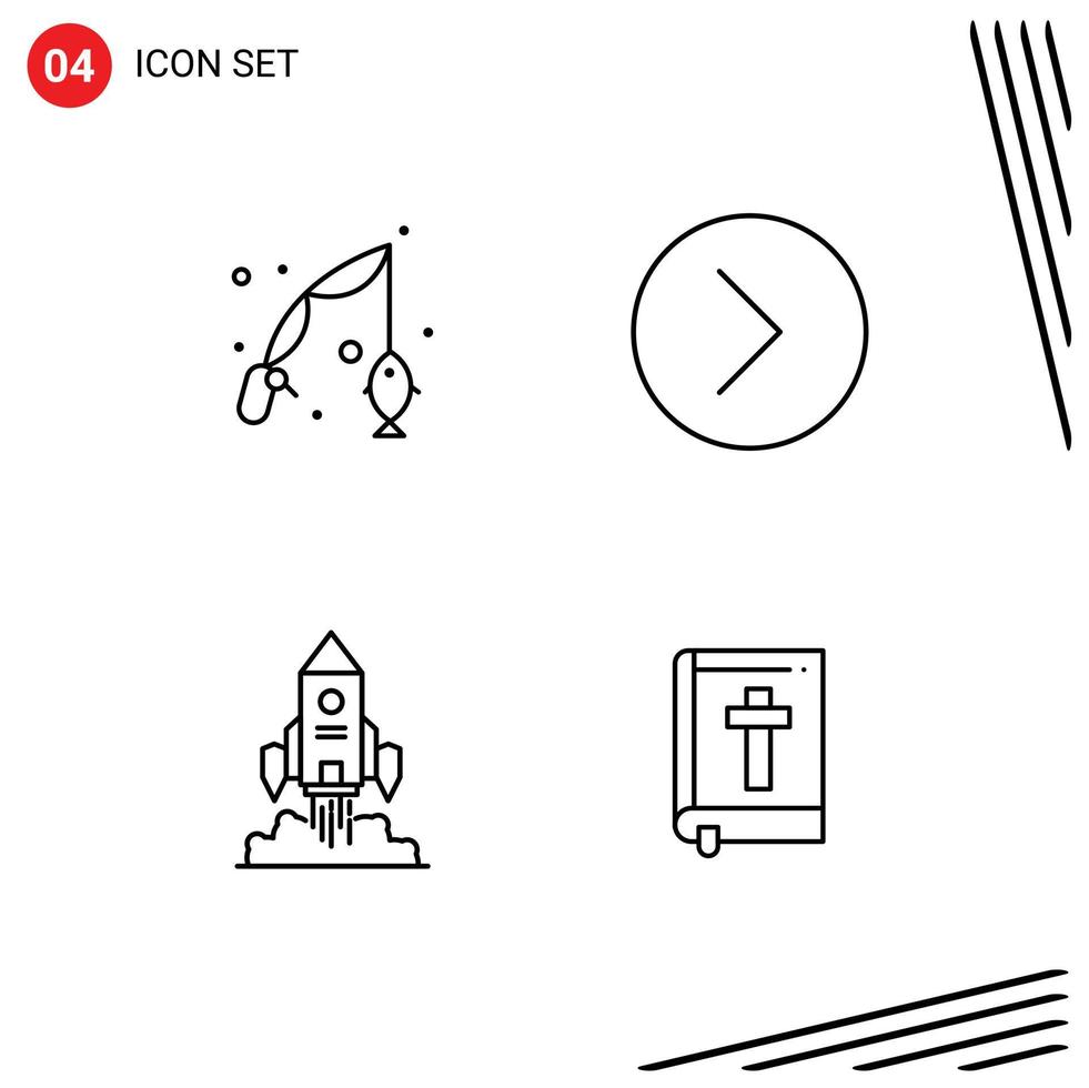 Line Pack of 4 Universal Symbols of fish spaceship hobby media player launch Editable Vector Design Elements