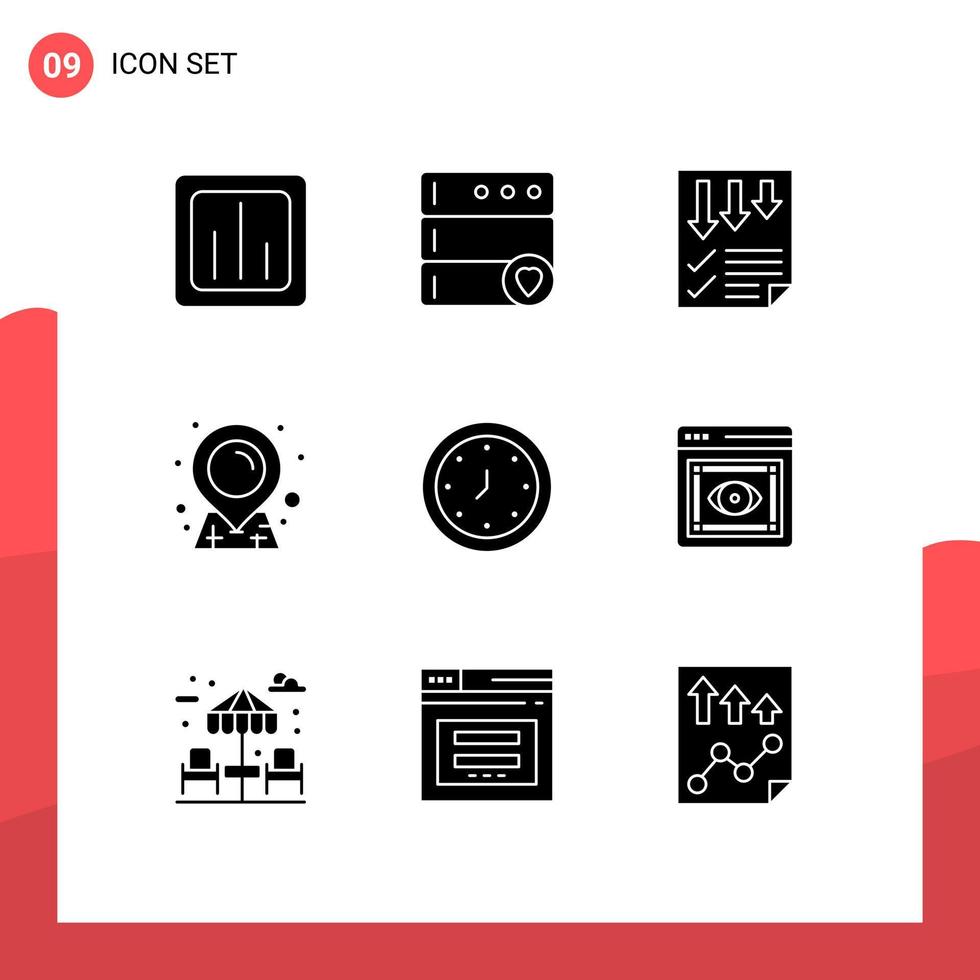 9 User Interface Solid Glyph Pack of modern Signs and Symbols of alert sticky arrows map report Editable Vector Design Elements