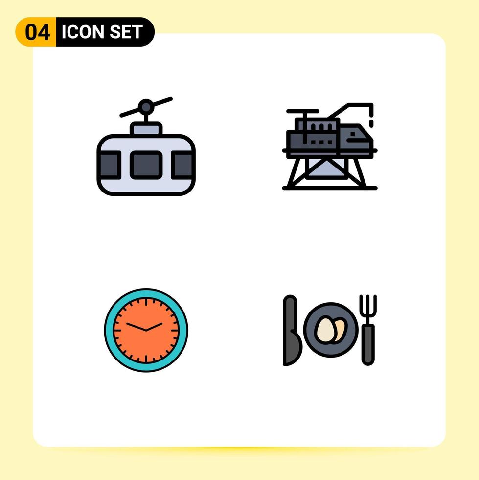 Universal Icon Symbols Group of 4 Modern Filledline Flat Colors of cable car clock tourism engineering time Editable Vector Design Elements