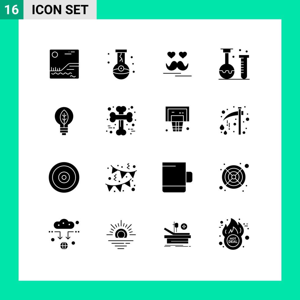 16 User Interface Solid Glyph Pack of modern Signs and Symbols of nature laboratory celebrate lab chemistry Editable Vector Design Elements