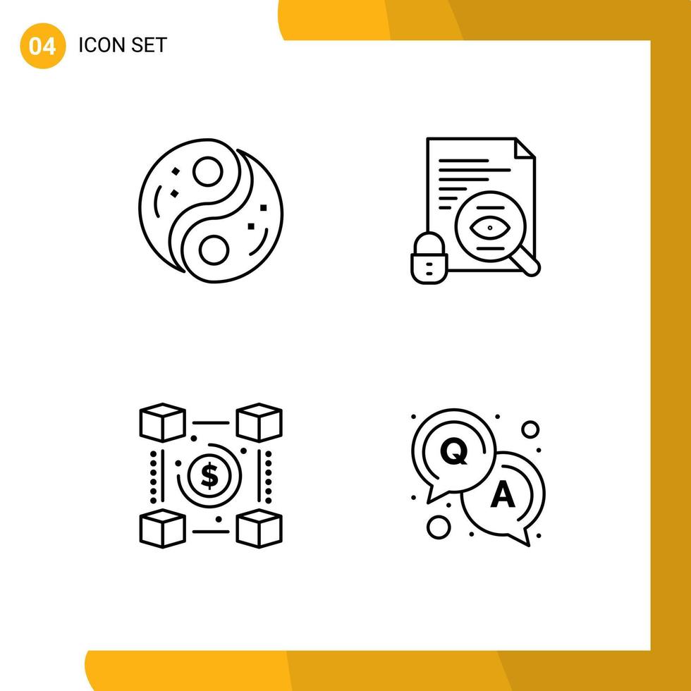 4 User Interface Line Pack of modern Signs and Symbols of polarity blockchain yang search network Editable Vector Design Elements