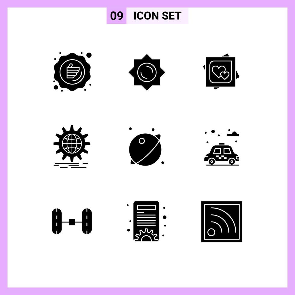 Set of 9 Commercial Solid Glyphs pack for gear globe card business proposal Editable Vector Design Elements