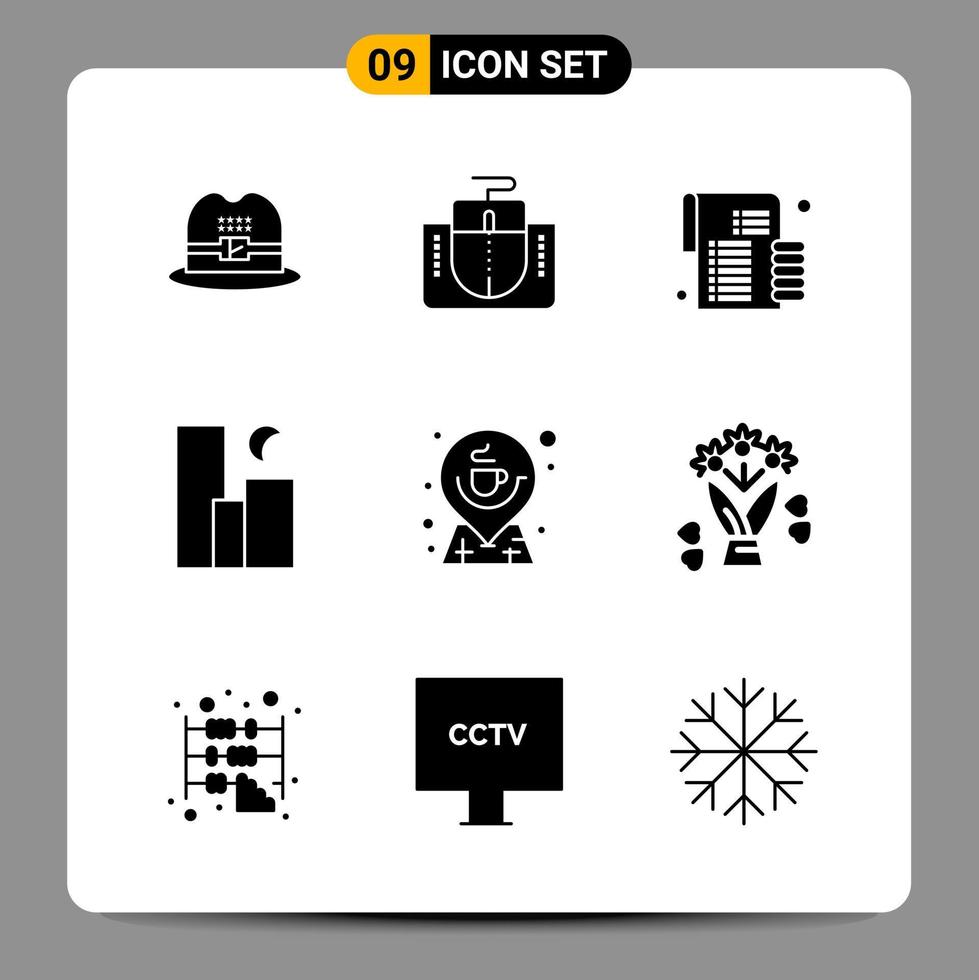 9 Black Icon Pack Glyph Symbols Signs for Responsive designs on white background 9 Icons Set Creative Black Icon vector background
