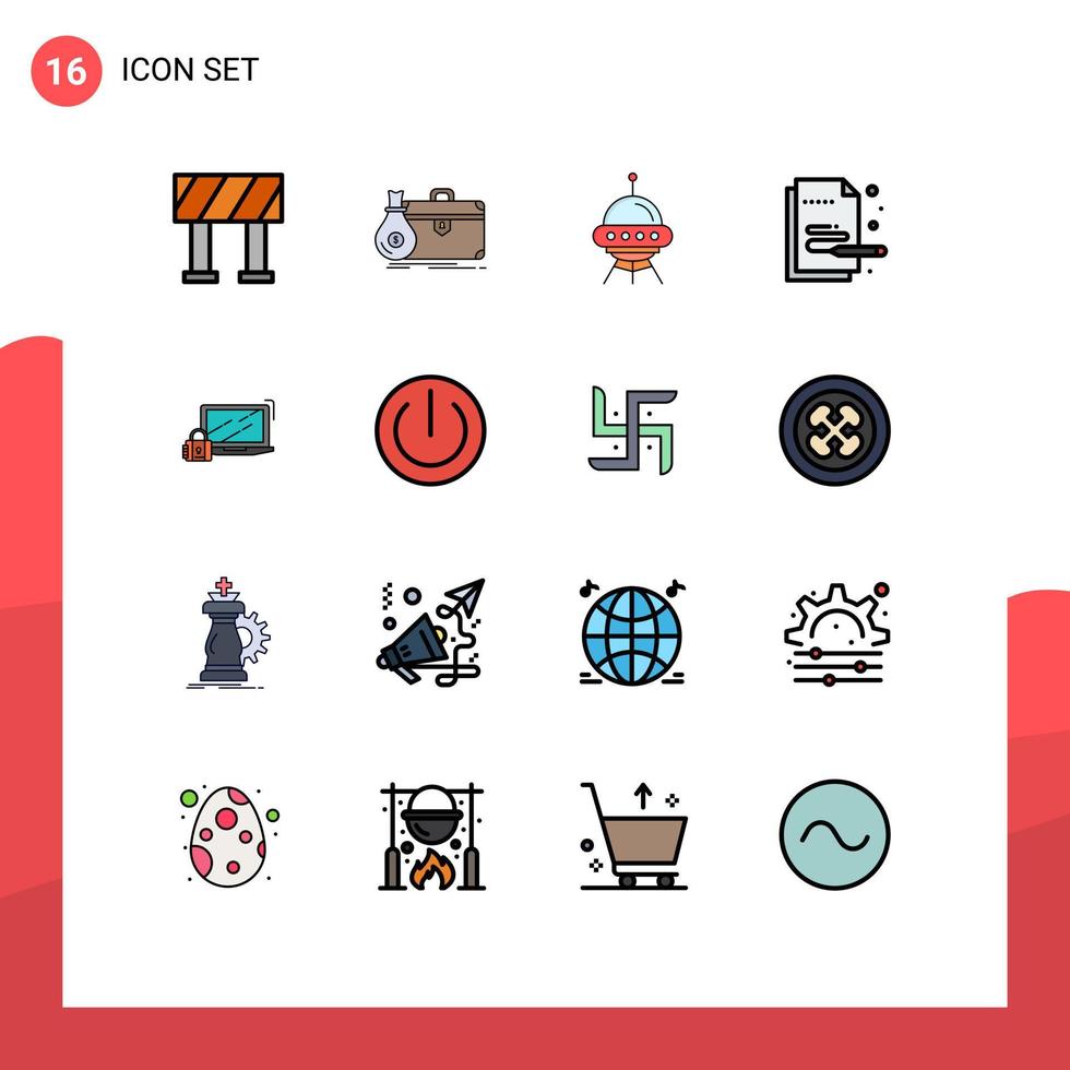 Universal Icon Symbols Group of 16 Modern Flat Color Filled Lines of padlock pen space painting creative Editable Creative Vector Design Elements