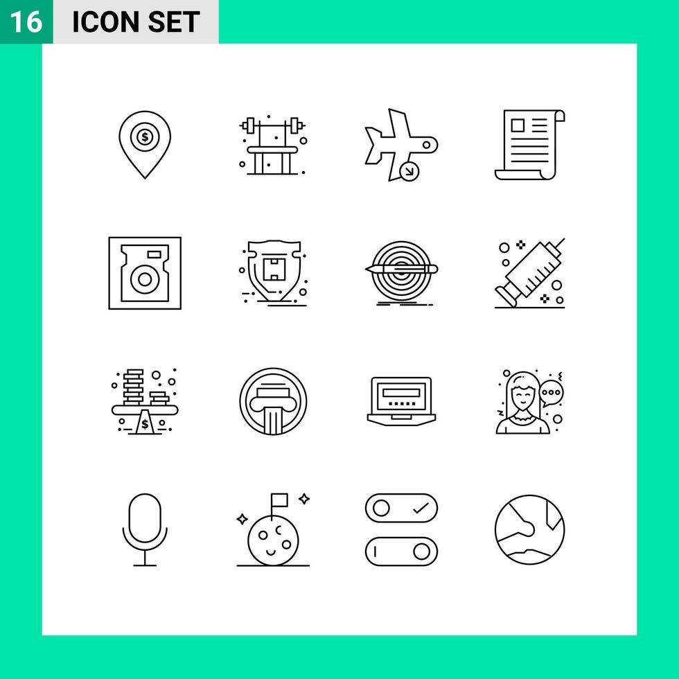 Set of 16 Modern UI Icons Symbols Signs for office document gym data transport Editable Vector Design Elements