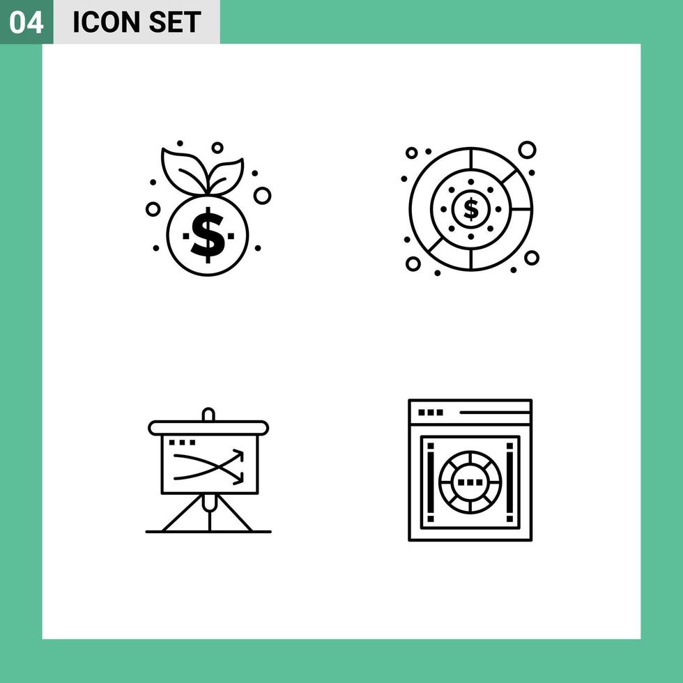 Group of 4 Modern Filledline Flat Colors Set for business business finance management planning Editable Vector Design Elements