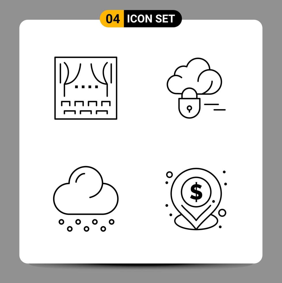 4 Black Icon Pack Outline Symbols Signs for Responsive designs on white background 4 Icons Set Creative Black Icon vector background
