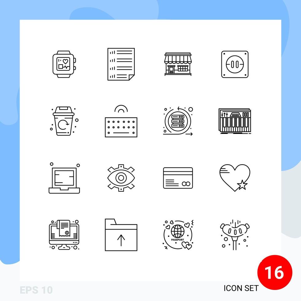 Group of 16 Modern Outlines Set for life socket shop electricity building Editable Vector Design Elements