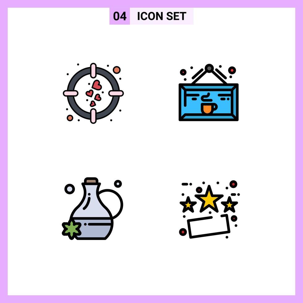 Stock Vector Icon Pack of 4 Line Signs and Symbols for heart floral essence goal coffee spa Editable Vector Design Elements