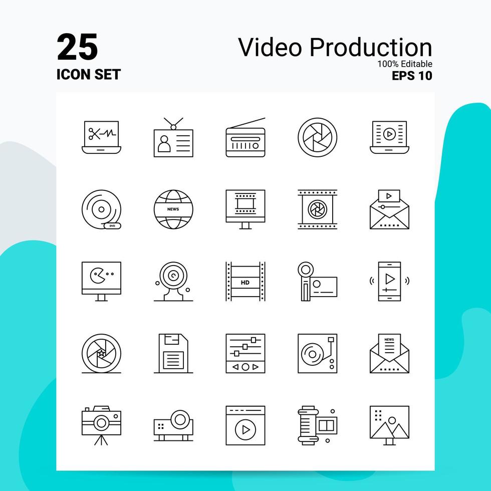 25 Video Production Icon Set 100 Editable EPS 10 Files Business Logo Concept Ideas Line icon design vector