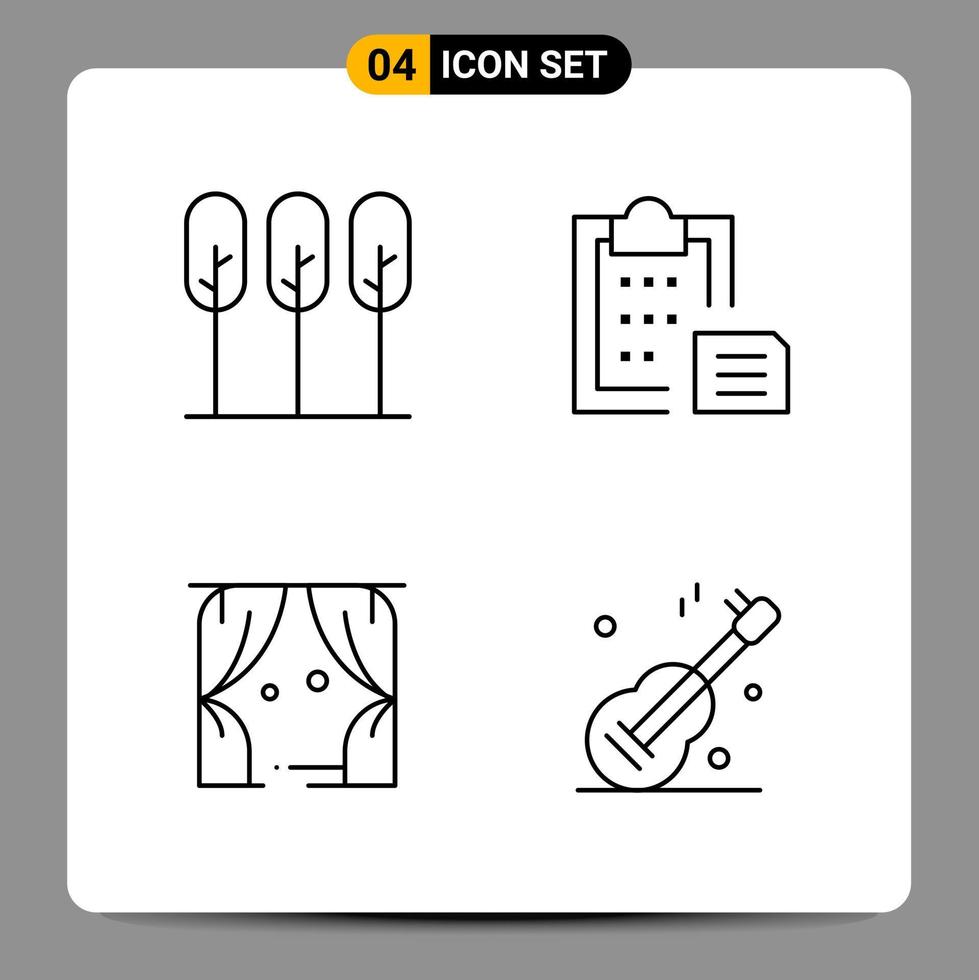4 Black Icon Pack Outline Symbols Signs for Responsive designs on white background 4 Icons Set Creative Black Icon vector background