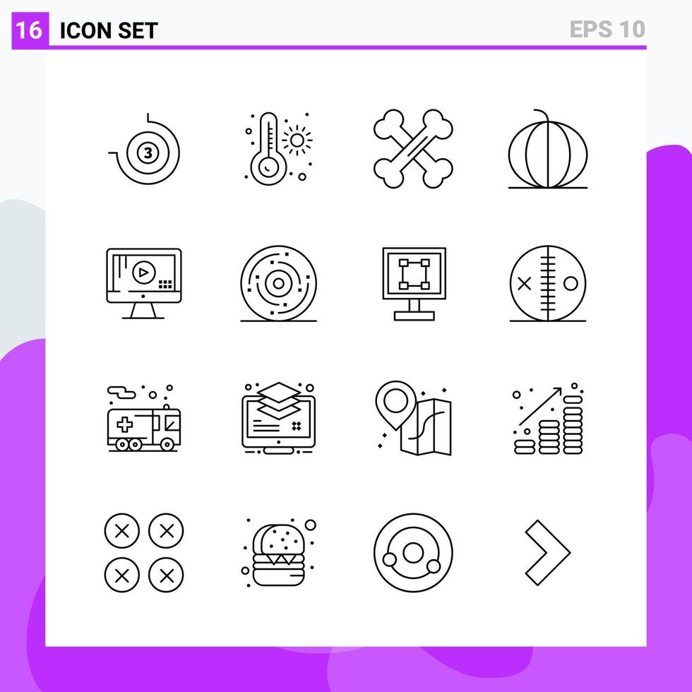 conjunto de 16 iconos en estilo de línea símbolos de contorno creativo para el diseño de sitios web y aplicaciones móviles signo de icono de línea simple aislado en fondo blanco 16 iconos fondo de vector de icono negro creativo