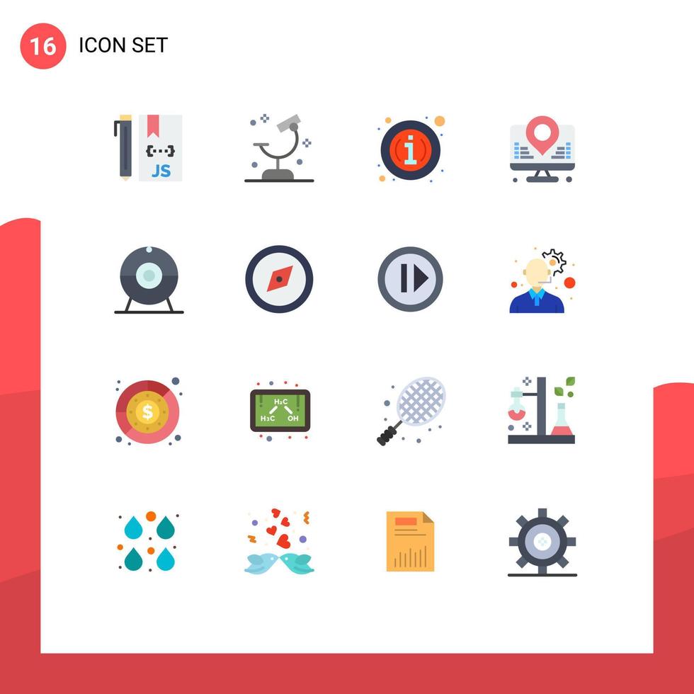 Flat Color Pack of 16 Universal Symbols of map internet research development details Editable Pack of Creative Vector Design Elements
