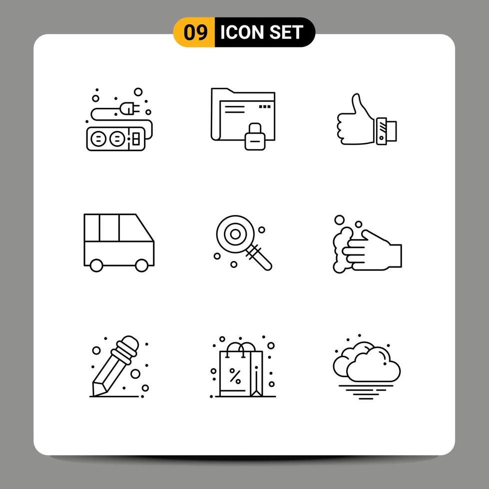 Set of 9 Commercial Outlines pack for minibus delivery van secure thumbs hand Editable Vector Design Elements