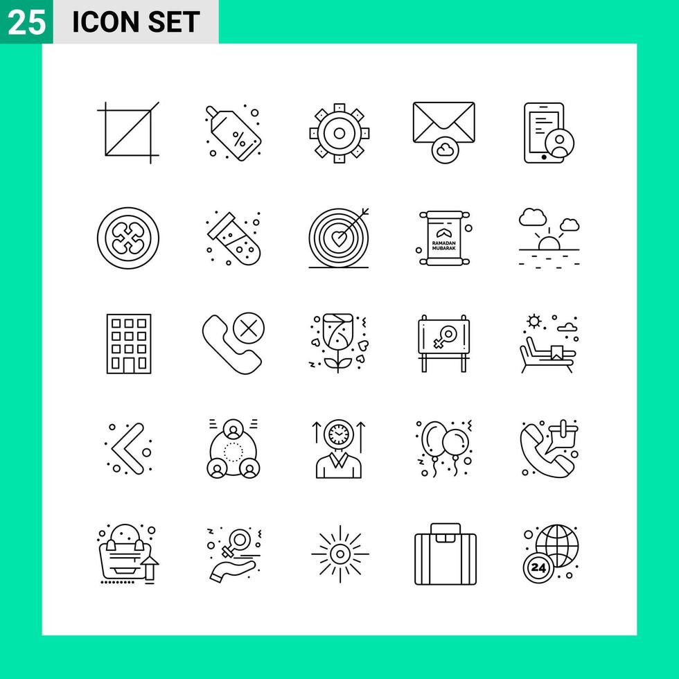 paquete de 25 iconos de estilo de línea establece símbolos de esquema para imprimir signos creativos aislados en fondo blanco 25 conjunto de iconos fondo de vector de icono negro creativo