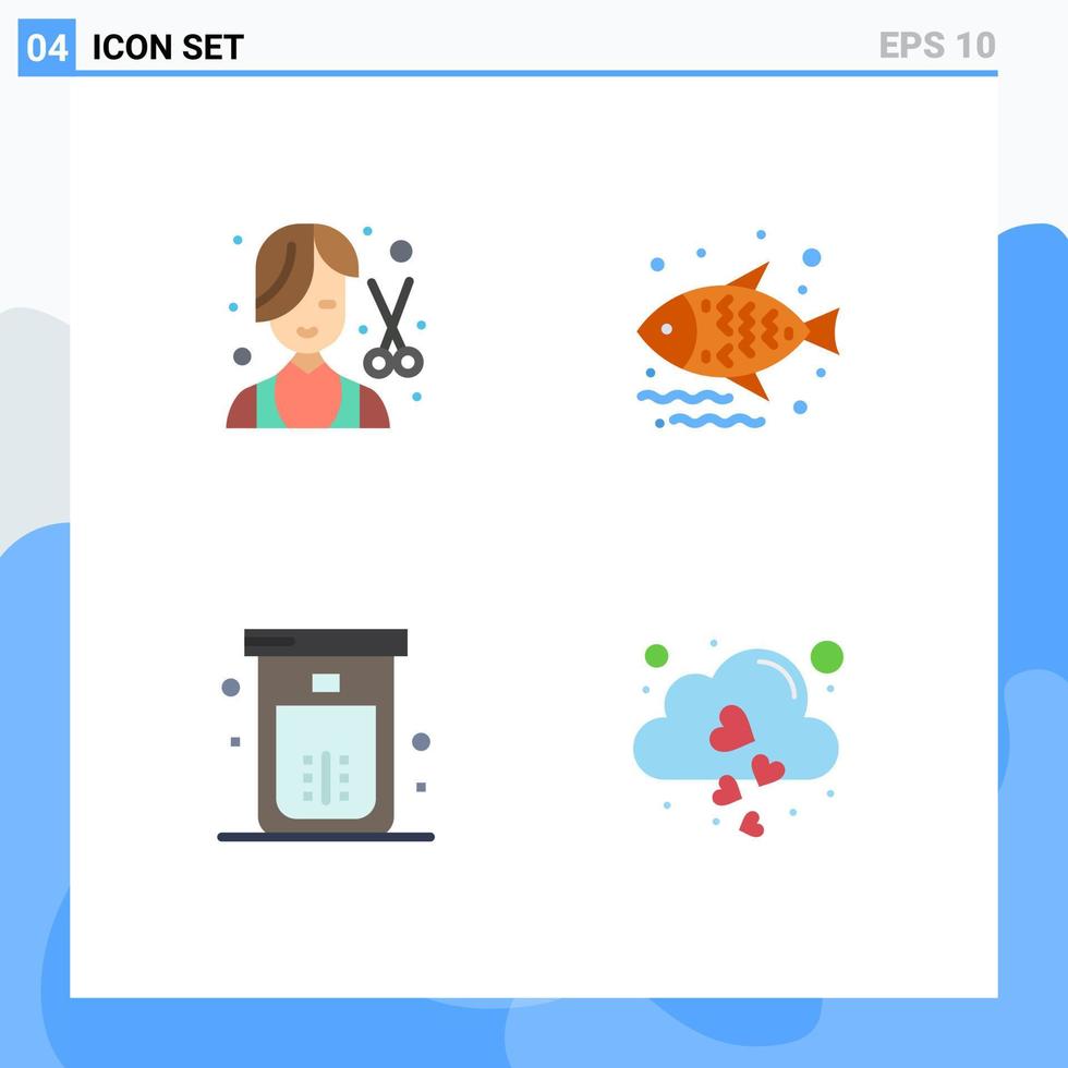 Group of 4 Modern Flat Icons Set for barber bath female food cleaning Editable Vector Design Elements