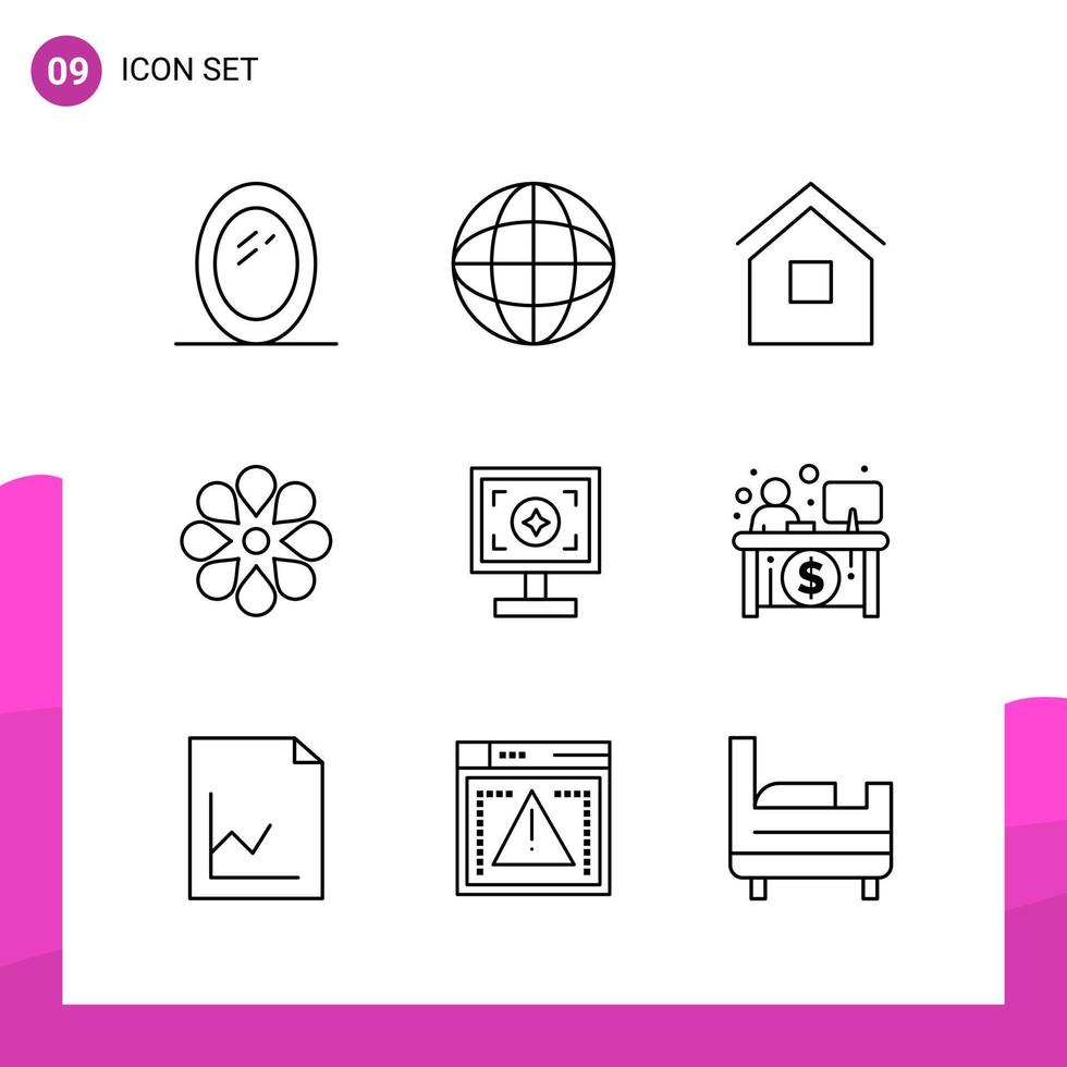 Outline Icon set Pack of 9 Line Icons isolated on White Background for responsive Website Design Print and Mobile Applications Creative Black Icon vector background